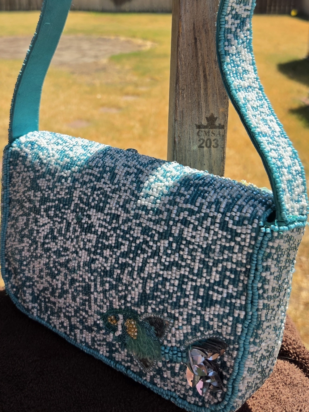 T.J.Maxx Teal Beaded & Sequin Fish Embellished Shoulder Bag - Picture 2 of 3